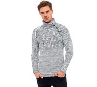 Strickpullover RUSTY NEAL, Herren, Gr. XXXL, weiß, 70% Polyacryl, 30% Baumwolle, meliert, casual, normal, hoch geschlossener Ausschnitt, Langarm, Pullover, mit modischen Zierknöpfen (59574269-XXXL) we