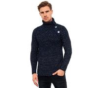 Strickpullover RUSTY NEAL, Herren, Gr. 4XL, blau (dunkelblau, meliert), 70% Polyacryl, 30% Baumwolle, meliert, normal, hoch geschlossener Ausschnitt, Pullover Strickpullover, mit modischen Zierknöpfen
