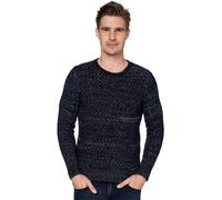 Strickpullover RUSTY NEAL, Herren, Gr. L, blau (dunkelblau, meliert), 70% Polyacryl, 30% Baumwolle, unifarben, normal, Rundhals, Pullover Strickpullover, im melierten Design (89584230-L) dunkelblau, m