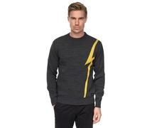 Strickpullover RUSTY NEAL, Herren, Gr. L, gelb (anthrazit, gelb), 75% Polyacryl, 25% Baumwolle, meliert, casual, normal, Rundhals, Langarm, Pullover, mit Blitz-Design (74978030-L) anthrazit, gelb