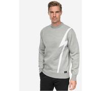 Strickpullover RUSTY NEAL, Herren, Gr. M, grau (grau, weiß), 75% Polyacryl, 25% Baumwolle, meliert, casual, normal, Rundhals, Langarm, Pullover, mit Blitz-Design (84024920-M) grau, weiß