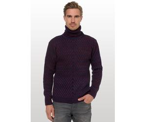 Strickpullover RUSTY NEAL, Herren, Gr. M, lila, 70% Polyacryl, 30% Baumwolle, meliert, normal, hoch geschlossener Ausschnitt, Pullover Strickpullover, im angesagten Kontrast-Design (50132639-M) lila