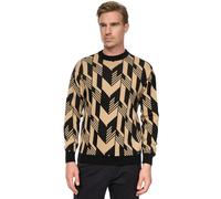 Strickpullover RUSTY NEAL, Herren, Gr. M, schwarz (schwarz, beige), 75% Polyacryl, 25% Baumwolle, mehrfarbig, normal, Rundhals, Pullover Strickpullover, in zweifarbigem Design (91989328-M) schwarz, be
