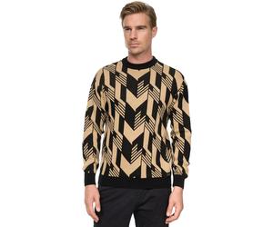 Strickpullover RUSTY NEAL, Herren, Gr. S, schwarz (schwarz, beige), 75% Polyacryl, 25% Baumwolle, mehrfarbig, normal, Rundhals, Pullover Strickpullover, in zweifarbigem Design (91989328-S) schwarz, be