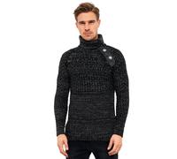 Rusty Neal Stehkragen Strick Pullover Knopfleiste im Kontrast Hoodie Design Slim Fit 338, Farbe:Schwarz, Größe S-XXL:S