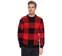 Strickpullover RUSTY NEAL, Herren, Gr. S, schwarz (schwarz, rot), 75% Polyacryl, 25% Baumwolle, kariert, normal, Rundhals, Pullover Strickpullover, mit karierter Musterung (67311520-S) schwarz, rot