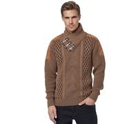 Rusty Neal Stehkragen Grob-Strick-Pullover Herren Pullover mit Individuellem Verschluss Strickpullover 391, Farbe:Camel, Größe S-3XL:XL
