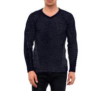 Strickpullover RUSTY NEAL, Herren, Gr. XXL, blau (dunkelblau), 70% Polyacryl, 30% Baumwolle, unifarben, mehrfarbig, casual, normal, V-Ausschnitt, Langarm, Pullover, mit ausgefallenem Strickmuster (586