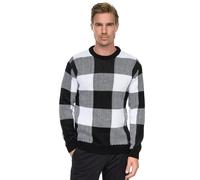 Strickpullover RUSTY NEAL, Herren, Gr. XXL, schwarz-weiß (schwarz, weiß), 75% Polyacryl, 25% Baumwolle, kariert, normal, Rundhals, Pullover Strickpullover, mit karierter Musterung (48208859-XXL) schwa