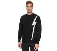 Strickpullover RUSTY NEAL, Herren, Gr. XXL, schwarz-weiß (schwarz, weiß), 75% Polyacryl, 25% Baumwolle, meliert, casual, normal, Rundhals, Langarm, Pullover, mit Blitz-Design (52314659-XXL) schwarz, w