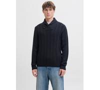 Strickpullover JACK & JONES "JPRBLUSEAN KNIT CABLE SHAWL NECK", Herren, Gr. S, schwarz navy, Strick, Obermaterial: 57% Polyacryl, 43% Baumwolle, unifarben, regular fit normal, Rippbündchen, Pullover S