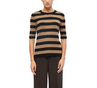 Strickpullover S.OLIVER BLACK LABEL, Damen, Gr. 42, braun (braun stripe), Strick, Obermaterial: 70% Viskose, 30% Polyamid, gestreift, normal hüftbedeckend, Rundhals, Bündchen, Pullover Strickpullover,