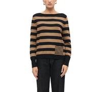 Strickpullover S.OLIVER BLACK LABEL, Damen, Gr. 46, braun (braun stripe), Strick, Obermaterial: 70% Viskose, 30% Polyamid, gestreift, normal hüftbedeckend, U-Boot-Ausschnitt, Bündchen, Pullover Strick