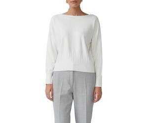 Strickpullover S.OLIVER BLACK LABEL, Damen, Gr. 46, weiß, Strick, Obermaterial: 71% Viskose, 29% Polyester, unifarben, regular fit taillenbedeckt, U-Boot-Ausschnitt, Rippbündchen, Pullover Strickpullo