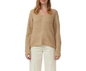 Strickpullover S.OLIVER, Damen, Gr. 36, camel beige melange, Strick, Obermaterial: 59% Baumwolle, 37% Polyacryl, 4% Wolle, meliert, relaxed fit normal, V-Ausschnitt, gerader Abschluss, Pullover Strick