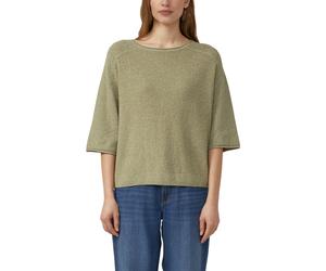 Strickpullover S.OLIVER, Damen, Gr. 38, beige (oliv), Strick, Obermaterial: 76% Baumwolle, 24% Polyamid, meliert, unifarben, lässig geschnitten hüftbedeckend, Rundhals, Rollkante, Pullover Strickpullo