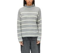Strickpullover S.OLIVER, Damen, Gr. 46, grau (grau melange), Pullover Strickpullover, im Streifen-Look und mit Stehkragen / Wolle (91400933-46) grau melange