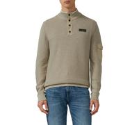 Strickpullover S.OLIVER, Herren, Gr. M, dk beige, Strick, Obermaterial: 100% Baumwolle, unifarben, regular fit normal, ohne Ausschnitt, Rippbündchen, Pullover Strickpullover, mit Logo Stickerei (59978