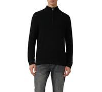 Strickpullover S.OLIVER, Herren, Gr. XL, schwarz, Grobstrick, Obermaterial: 100% Baumwolle, unifarben, casual, normal hüftbedeckend, Rundhals, Langarm Bündchen, Pullover, mit Zipper (48884519-XL) schw