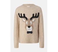 Strickpullover S.OLIVER JUNIOR, Jungen, Gr. 116/122, beige melange, Strick, Obermaterial: 56% Polyamid, 41% Polyacryl, 3% Elasthan, meliert, normal, Rundhals, Rippstrickbündchen, Pullover Strickpullov