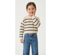 Strickpullover S.OLIVER JUNIOR, Mädchen, Gr. 134/140, beige (nature stripe), Strick, Obermaterial: 100% Polyacryl, gestreift, regular fit taillenbedeckt, Rundhals, Rippbündchen, Pullover Strickpullove