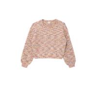 Strickpullover S.OLIVER JUNIOR, Mädchen, Gr. 134/140, bunt (soft beige), Strick, Obermaterial: 75% Polyester, 19% Polyamid, 6% metallisierte Fasern, meliert, bequem hüftlang, Rundhals, Bündchen, Pullo