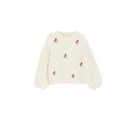Strickpullover S.OLIVER JUNIOR, Mädchen, Gr. 140, weiß (sof beige), Strick, Obermaterial: 50% Baumwolle, 50% Polyacryl, bestickt, bequem hüftbedeckend, Rundhals, elastischer Bund, Pullover Strickpullo