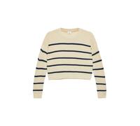 Strickpullover S.OLIVER JUNIOR, Mädchen, Gr. 158/164, beige (nature stripe), Strick, Obermaterial: 100% Polyacryl, gestreift, regular fit taillenbedeckt, Rundhals, Rippbündchen, Pullover Strickpullove