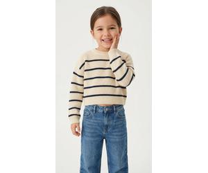 Strickpullover S.OLIVER JUNIOR, Mädchen, Gr. 158/164, beige (nature stripe), Strick, Obermaterial: 100% Polyacryl, gestreift, regular fit taillenbedeckt, Rundhals, Rippbündchen, Pullover Strickpullove