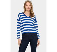 Strickpullover SAINT TROPEZ "FikamSZ V-Neck", Damen, Gr. M (38), blau (surf blau), Strick, Obermaterial: 52% Viskose, 28% Polyester, 20% Polyacryl, gestreift, relaxed fit, V-Ausschnitt, Pullover Stric