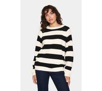 Strickpullover SAINT TROPEZ "GarbieSZ", Damen, Gr. M (38), schwarz (ice schwarz stripe), Strick, Obermaterial: 54% Polyester, 38% Polyamid, 5% Wolle, 3% Elasthan, gestreift, Rundhals, Pullover Strickp