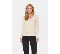 Strickpullover SAINT TROPEZ "MilaSZ LS V-Neck Pullover", Damen, Gr. M, braun rice melange, Strick, Obermaterial: 80% Viskose, 20% Polyacryl, meliert, regular fit hüftlang, V-Ausschnitt, Pullover Stric