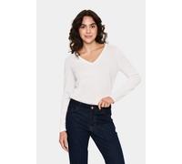 Strickpullover SAINT TROPEZ "MilaSZ LS V-Neck Pullover", Damen, Gr. XXL, ice, Strick, Obermaterial: 70% Viskose, 30% Polyester, unifarben, regular fit hüftlang, V-Ausschnitt, Pullover Strickpullover,