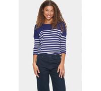 Strickpullover SAINT TROPEZ "MilaSZ R-neck Stripe", Damen, Gr. S (36), blau (midnight sail), Strick, Feinstrick, Obermaterial: 80% Viskose, 20% Polyacryl, gestreift, modisch, bequem normal, Rundhals, 