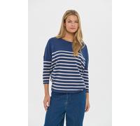 Strickpullover SAINT TROPEZ "MilaSZ R-neck Stripe", Damen, Gr. XL, pageant gray morn stripe, Feinstrick, Obermaterial: 80% Viskose, 20% Polyacryl, gestreift, bequem normal, Rundhals, Pullover Strickpu