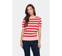 Strickpullover SAINT TROPEZ "MilaSZ SS Block Stripe Pullover", Damen, Gr. XS (34), rosa (pink poinciana block stripe), Strick, Obermaterial: 80% Viskose, 20% Polyacryl, gestreift, hüftlang, Rundhals,