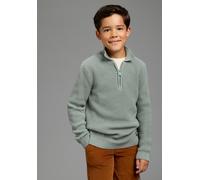 Strickpullover SCOUT "Gerippter Pulli mit Kragen und Reißverschluss - NEU von SCOUT", Jungen, Gr. 116/122, mint grün, Strick, Obermaterial: 100% Baumwolle, unifarben, Basic hüftbedeckend, Rippbündchen