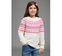 Strickpullover SCOUT "Jaccquard Pullover - Herzendesign - NEU von SCOUT", Mädchen, Gr. 116/122, beige, Strick, Obermaterial: 50% Viskose, 26% Polyamid, 24% Polyester, Jacquardmuster, Basic hüftlang, R