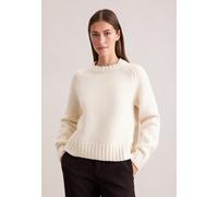 Strickpullover SEIDENSTICKER, Damen, Gr. L, weiß (beige), 80% Wolle, 15% Polyamid, 5% Kaschmir, unifarben, regular fit, Rundhals, Pullover Strickpullover, 1/1 Rundhals Uni (75479359-L) beige