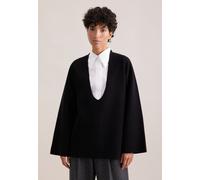 Strickpullover SEIDENSTICKER, Damen, Gr. M, schwarz, 80% Wolle, 15% Polyamid, 5% Kaschmir, unifarben, relaxed fit, V-Ausschnitt, Pullover Strickpullover, 1/1 V-Neck Uni (21264132-M) schwarz