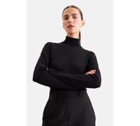 Strickpullover SEIDENSTICKER, Damen, Gr. S, schwarz, 90% Baumwolle, 10% Seide, unifarben, slim fit, ohne Ausschnitt, Pullover Strickpullover, 1/1 Rollkragen Uni (46299167-S) schwarz