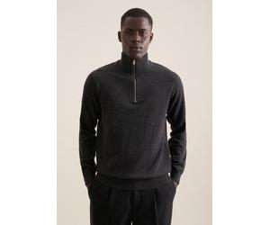 Strickpullover SEIDENSTICKER "Schwarze Rose", Herren, Gr. M, grau (anthra mélange), 100% Wolle, unifarben, regular fit, ohne Ausschnitt, Pullover Strickpullover, Quarter Zip Uni (42440559-M) anthra mé