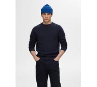 Strickpullover SELECTED HOMME "SLHROSS LS KNIT STRUCTURE CREW NECK NOOS", Herren, Gr. S, blau (schwarz sapphire), Strick, Obermaterial: 100% Baumwolle, unifarben, regular fit normal, Rundhals, Rippbün