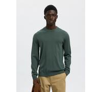 Strickpullover SELECTED HOMME "SLHTRAY LS KNIT MERINO CREW NECK NOOS", Herren, Gr. L, grün (deep forest), Strick, Obermaterial: 100% Wolle, unifarben, modisch, regular fit normal, Rundhals, Langarm Ri