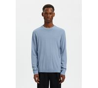 Strickpullover SELECTED "SLHTRAY LS KNIT MERINO CREW NECK NOOS", Herren, Gr. L, dusty blau, Strick, Obermaterial: 100% Wolle, unifarben, regular fit normal, Rundhals, Rippbündchen, Pullover Strickpull