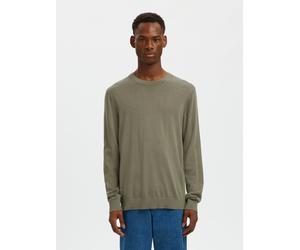 Strickpullover SELECTED "SLHTRAY LS KNIT MERINO CREW NECK NOOS", Herren, Gr. S, vetiver, Strick, Obermaterial: 100% Wolle, unifarben, regular fit normal, Rundhals, Rippbündchen, Pullover Strickpullove