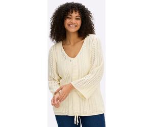 Strickpullover SHEEGO "3/4-Arm-Pullover", Damen, Gr. 48/50, beige (champagner), 60% Baumwolle, 40% Viskose, unifarben, Pullover Strickpullover (90612624-48) champagner