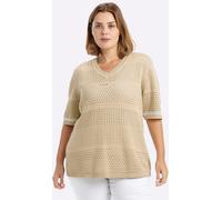 Strickpullover SHEEGO "Halbarm-Pullover", Damen, Gr. 40/42, sand, 100% Baumwolle, unifarben, Pullover Strickpullover (91064906-40) sand
