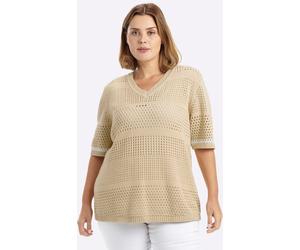 Strickpullover SHEEGO "Halbarm-Pullover", Damen, Gr. 52/54, sand, 100% Baumwolle, unifarben, Pullover Strickpullover (91064906-52) sand