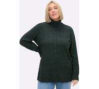 Strickpullover SHEEGO "Pullover", Damen, Gr. 44/46, grün (moos, meliert), 50% Viskose, 28% Polyester, 22% Polyamid, unifarben, Pullover Strickpullover (35219933-44) moos, meliert